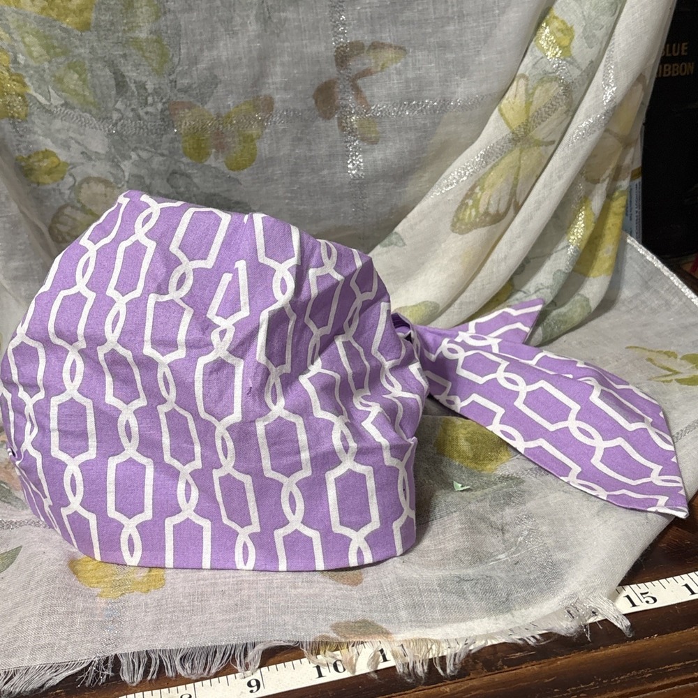 New Good Vibe Lilac and White Scarf/Headdress/Surgical Scrub Cap/ Mess Hair Day